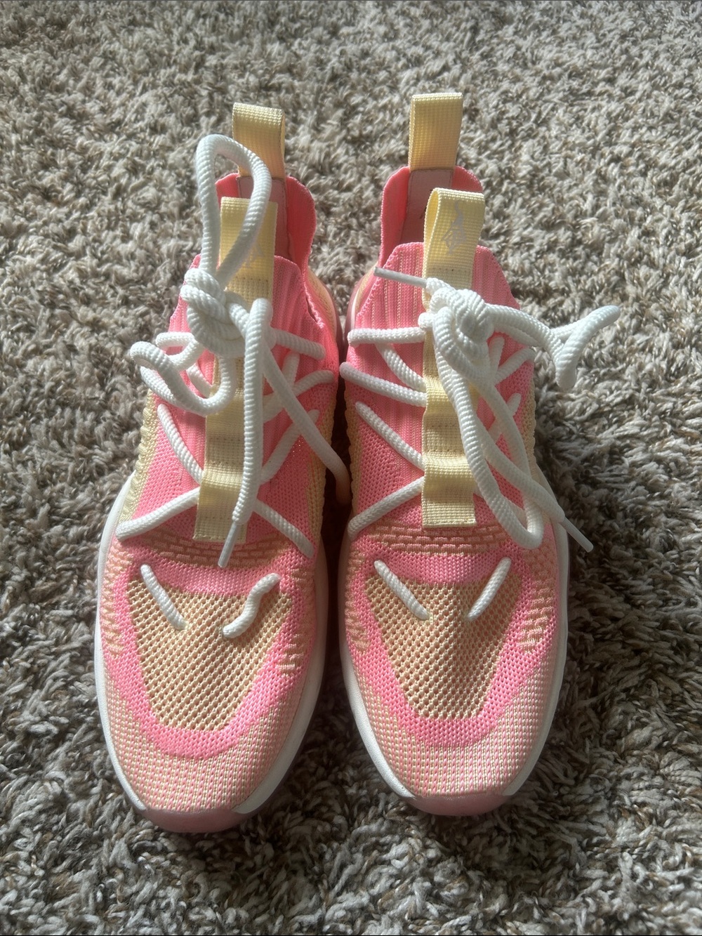 Women's Pink & Yellow Breathable Knit Lace-Up Sneakers